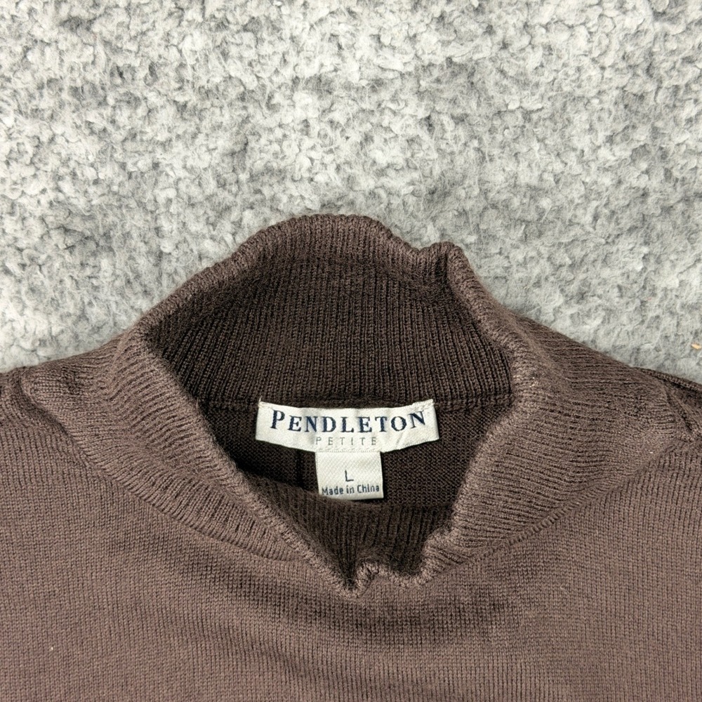 Pendleton Petite Women's L Brown 100% Merino Wool Mock Neck Sweater Pullover - Picture 5 of 13